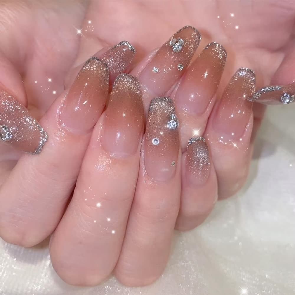 French Ombre Diamond Minimalist Press On Nails