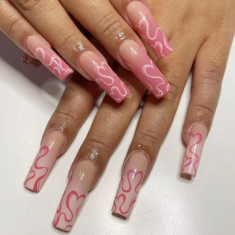Long Ballet Ombre Heart Press On Nails