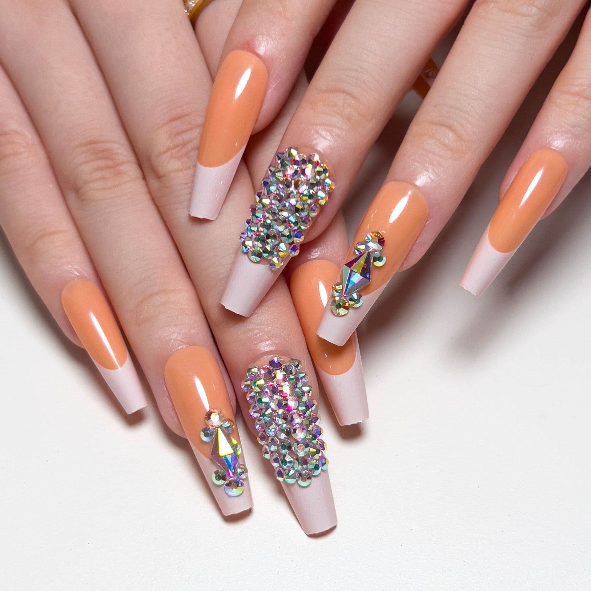 Nude Rhinestone Accent Press On Nails
